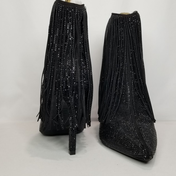 International Concepts Rhinestone Fringed Heeled Booties Size 6.5  Black NWT - Picture 6 of 7
